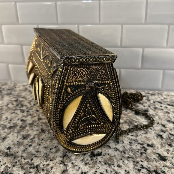 Moroccan Hammered Brass and Bone Purse - Picture 5 of 8